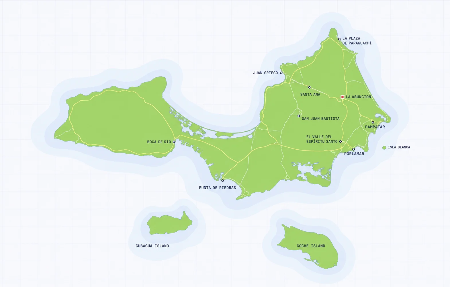 Mapa de la isla de Margarita con la planta y las rutas de despacho de TricadaGas
